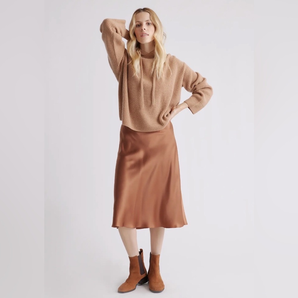 NWT Quince Washable Silk Skirt - Size M - Copper Brown
